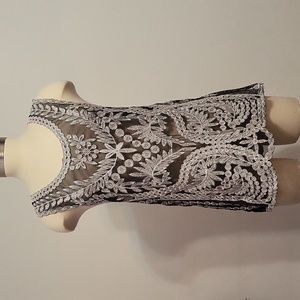 Silver and Black Embroidered Tunic Tank Sz S